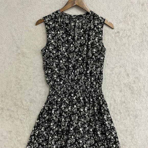 Uniqlo Sleeveless Black & White Floral Midi Dress Polyester M0076 - Picture 5 of 11